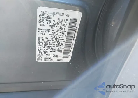 2012 Infiniti Fx35 z USA, uszkodzony, nr VIN JN8AS1MW1CM150025